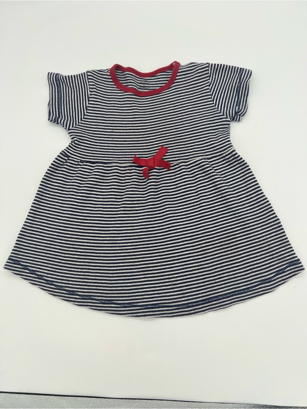 Touched By Nature Toddler Girls Dress Blue Striped 100% Organic Cotton 3T Bow